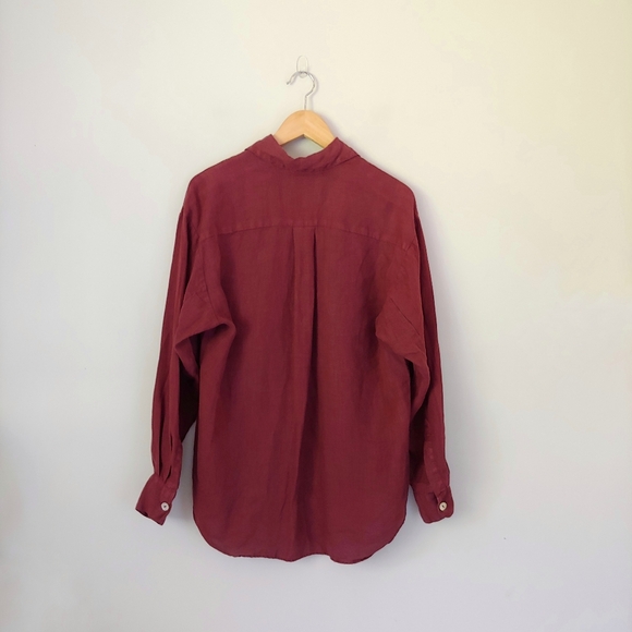 Bryn Walker Linen Button Down Shirt Burgundy Size X-Small - Picture 2 of 16